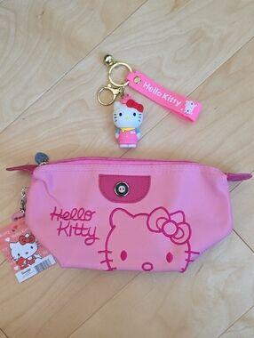 Hello Kitty Pink and Dark Pink Travel Pouch with Keychain Charm
